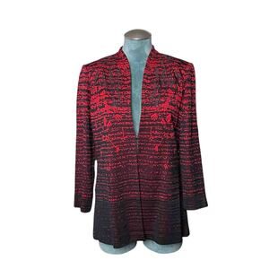 Misook Printed Tonal Knit Cardigan Jacket M Red Black Long Sleeve Acrylic Blend